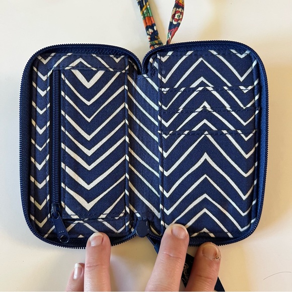 Vera Bradley Venetian Paisley Purse Bag Tote Navy Blue Orange Wristlet Wallet - Picture 14 of 15